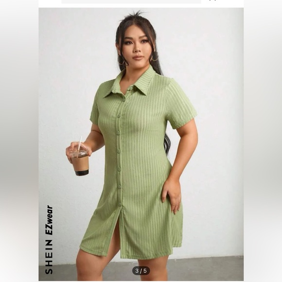 Button Front Rib Knit Dress - Picture 3 of 5